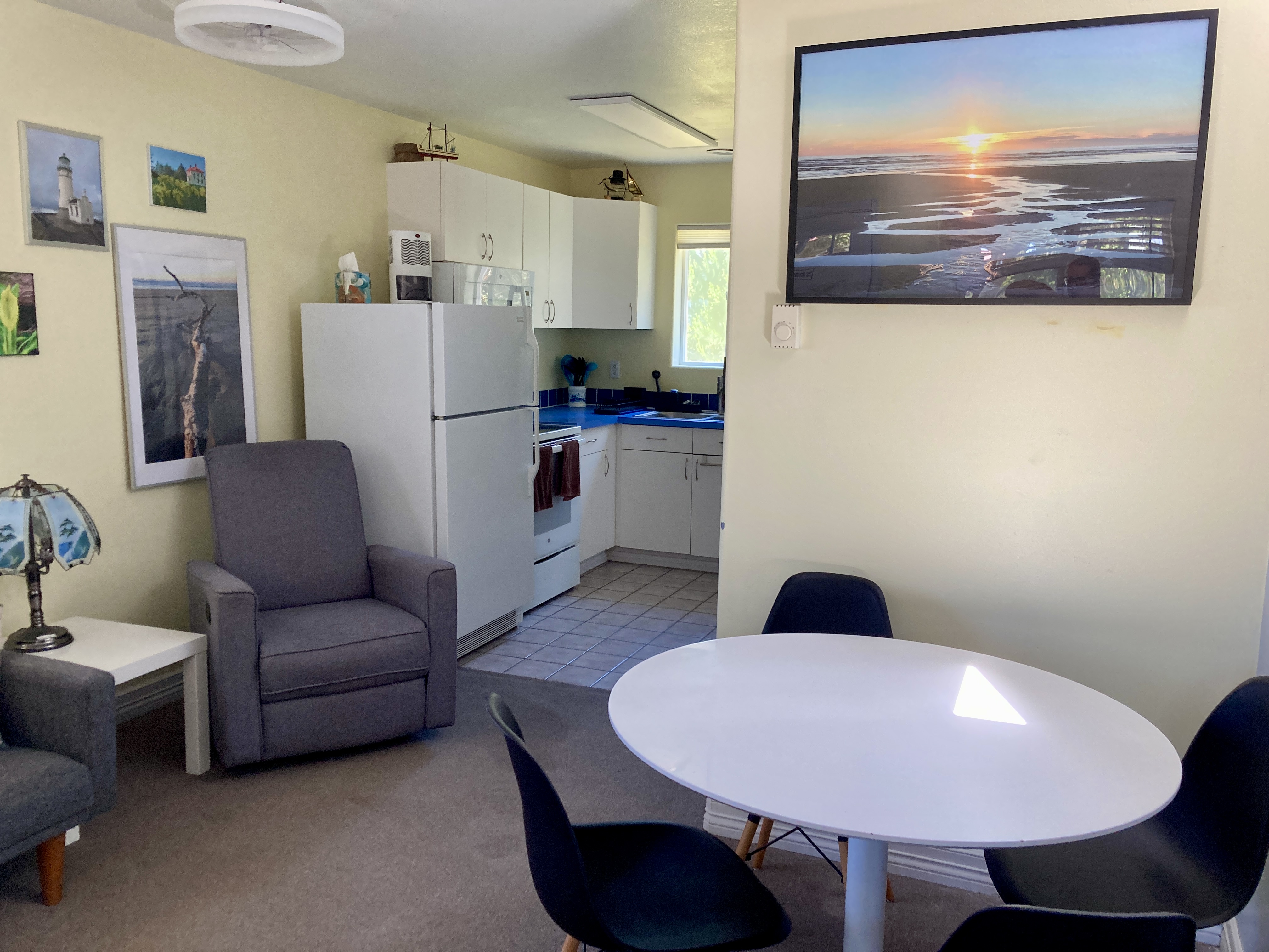 Dining table and kitchen